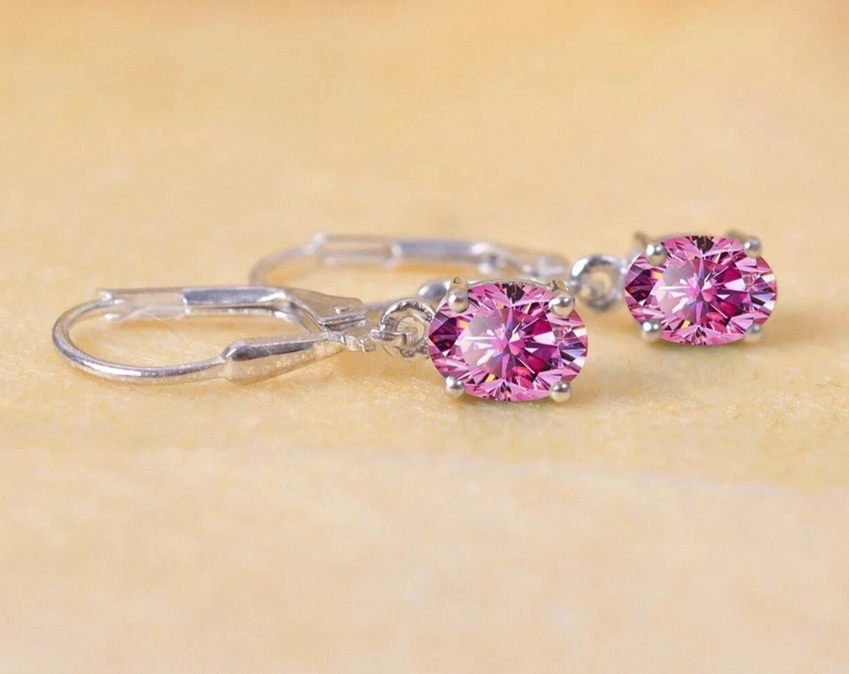 5 Ct Treated Certified Pink Diamond Solitaire Dangler Earrings In 925 Silver