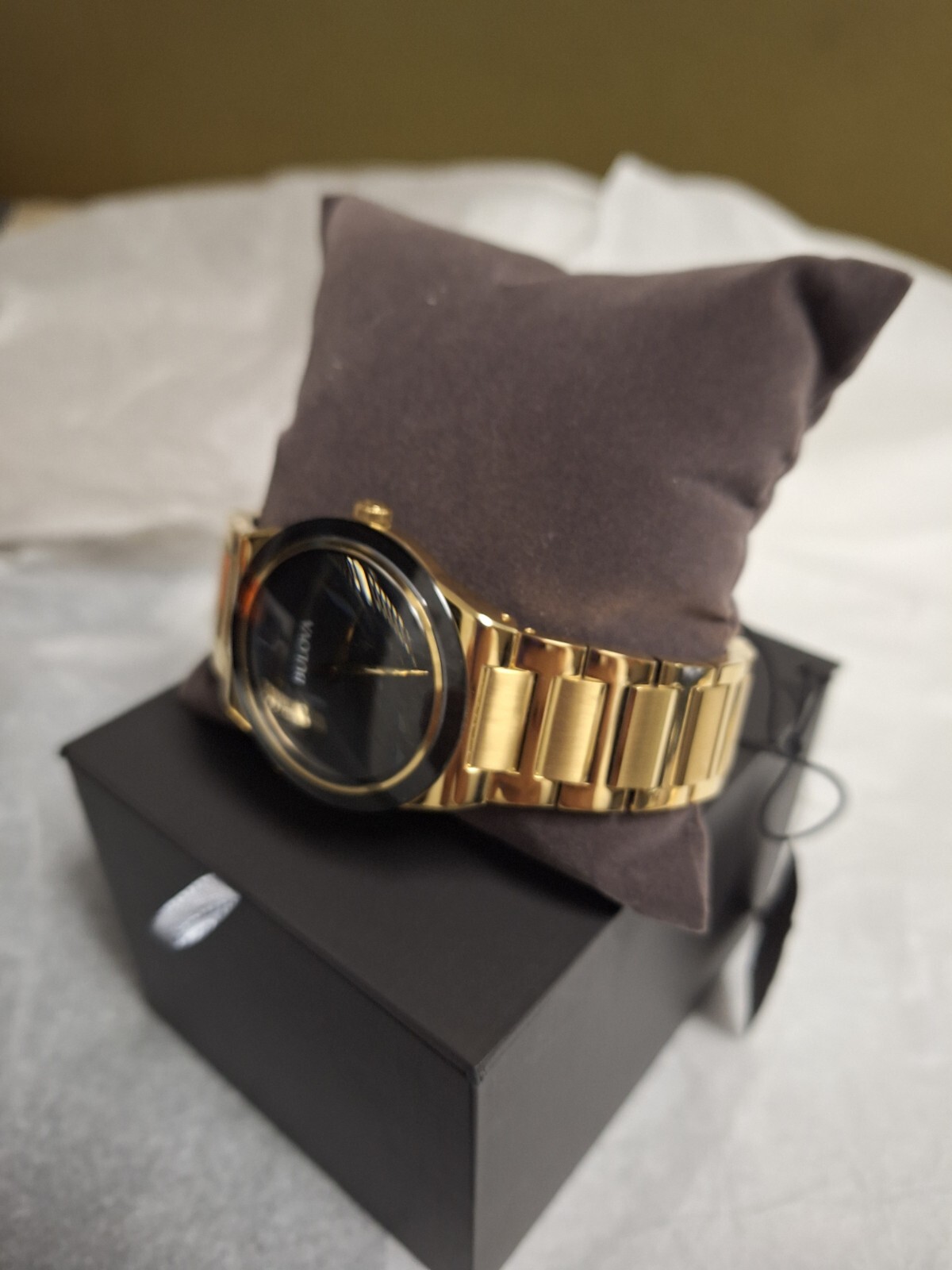 Bulova Millennia Quartz Black Dial Gold Tone Stainless Steel Men’s Watch 97A183