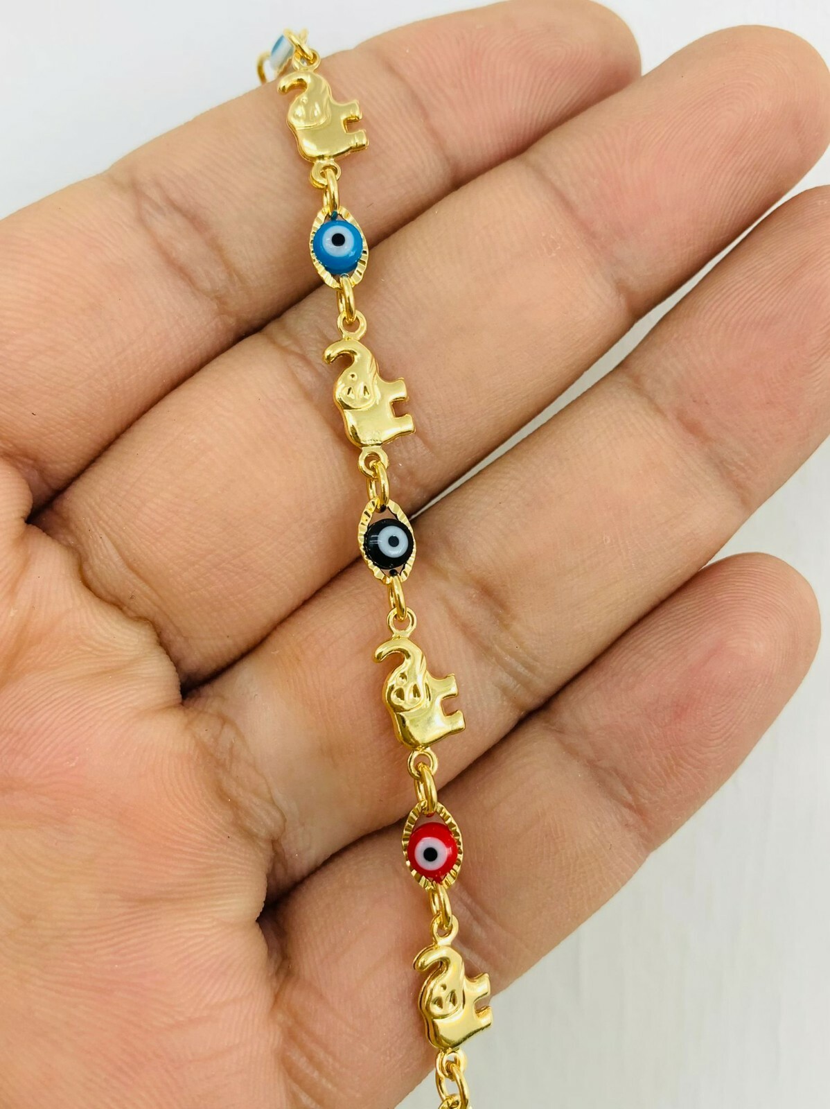 Evil Eye Elephant Bracelet Gold Filled / Kids Bracelet 5.5″/Pulsera Mal de Ojo