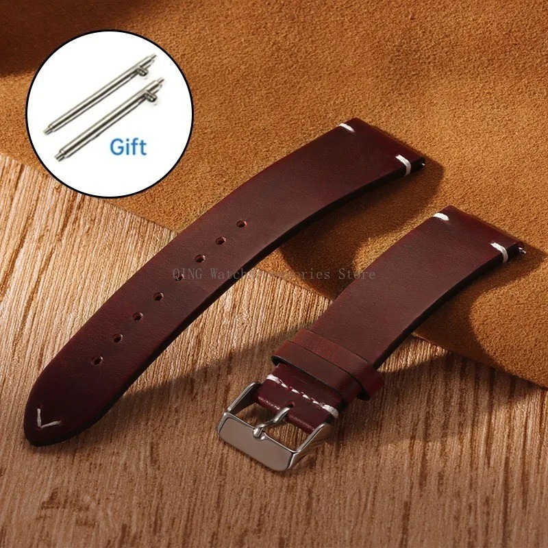 Retro Oil Wax Genuine Leather Watch Band 18 19 20 21 22 24mm Thin Cowhide Strap