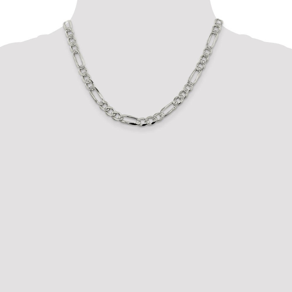 Men’s 7.25 Sterling Silver Pave Flat Figaro Chain Necklace