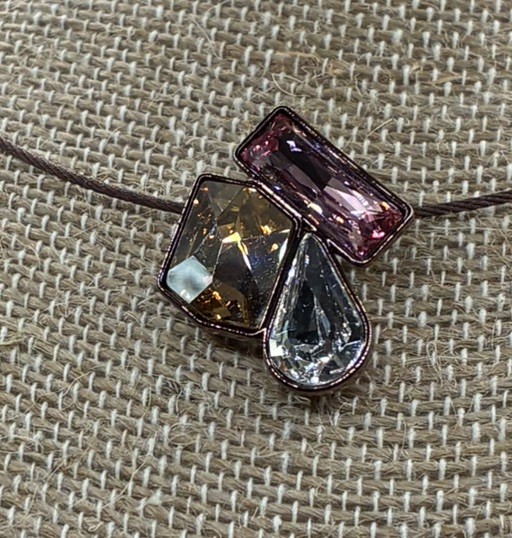 Touchstone Three Color Crystal Slide Pendant on Brown Rhodium Plated Cord