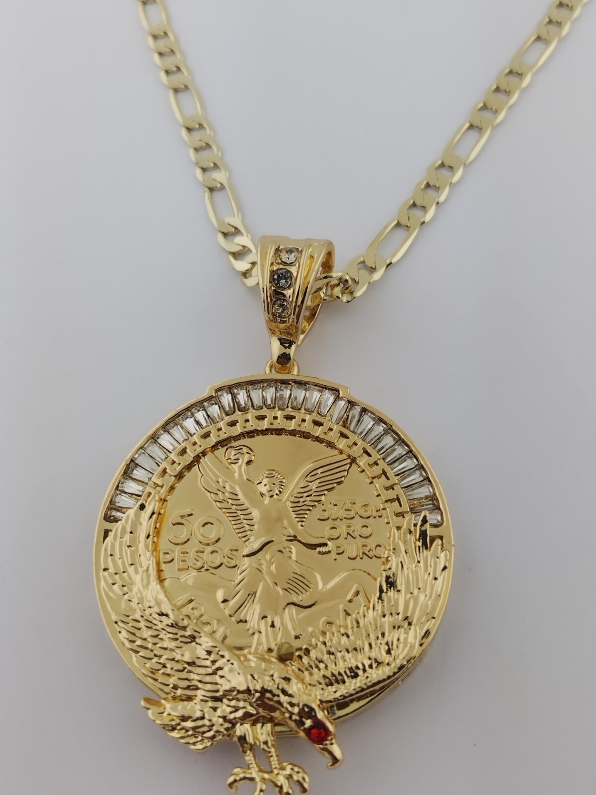 LUXURY CENTENARIO COIN WITH EAGLE BEZEL AND NECKLACE GOLD PLATED