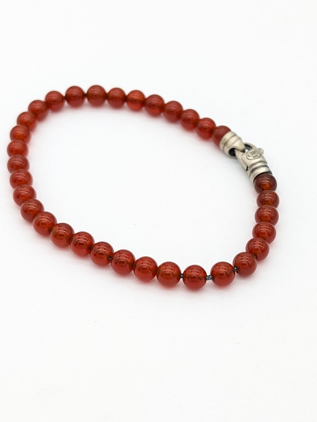 Men’s Carnelian Bead Bracelet Sterling Silver Handmade Spiritual Jewelry