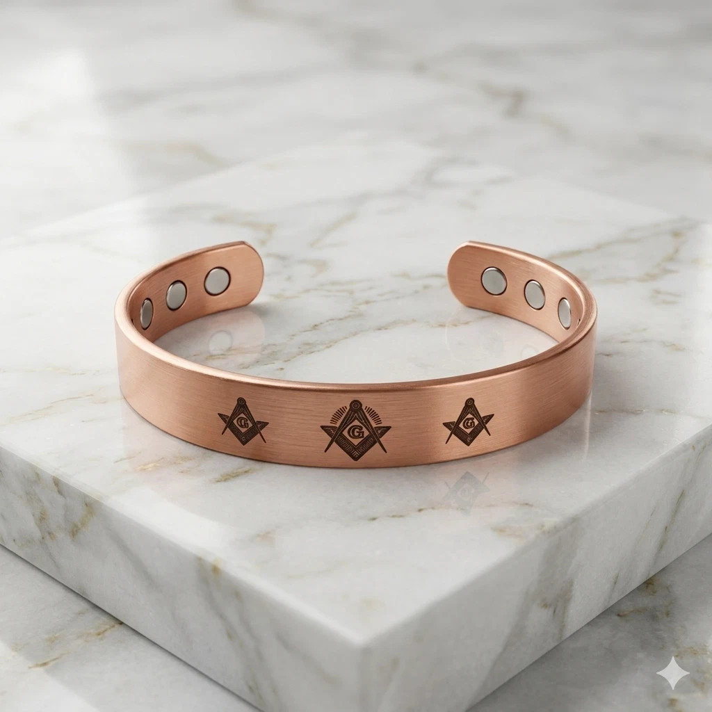 Pure Solid Copper Magnetic 12mm Cuff Bracelet Masonic Freemason