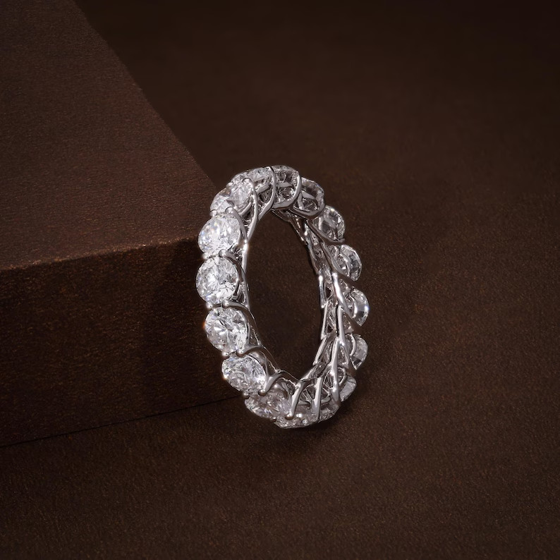 14K White Gold Lab-Grown Round-Cut Diamond Full Eternity Band Ring For Mother