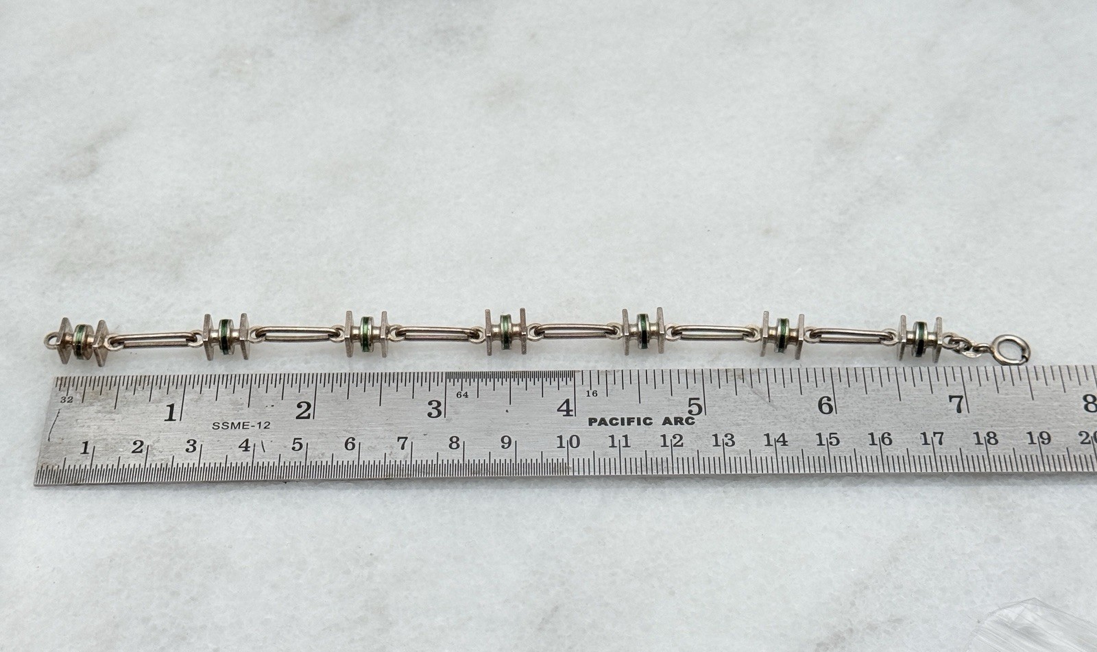 Vintage 70’s Unoaerre Italian vintage modernist sterling silver green enamel