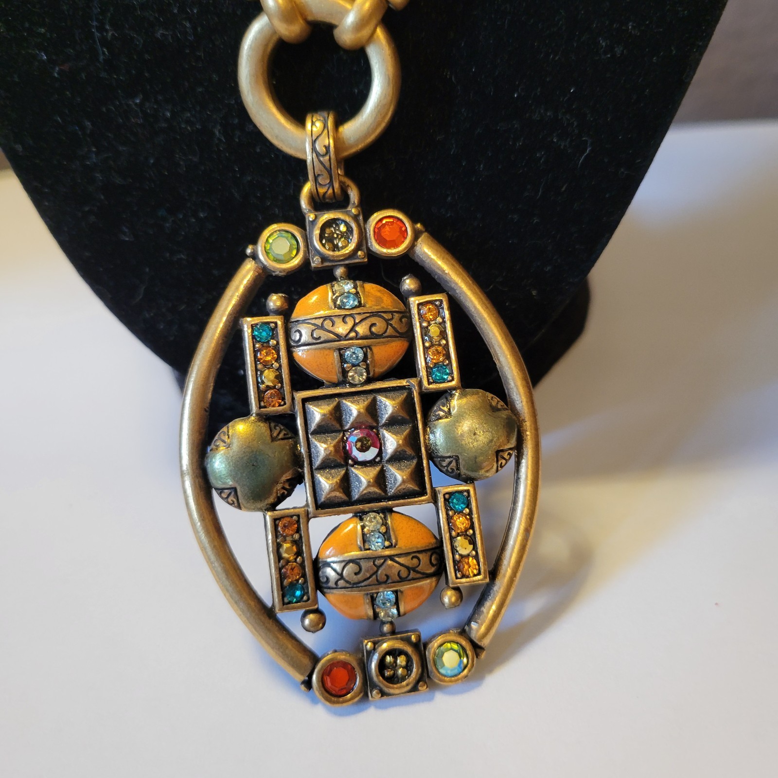 Vtg CHICOS Bold Statement Necklace Multicolor Brass