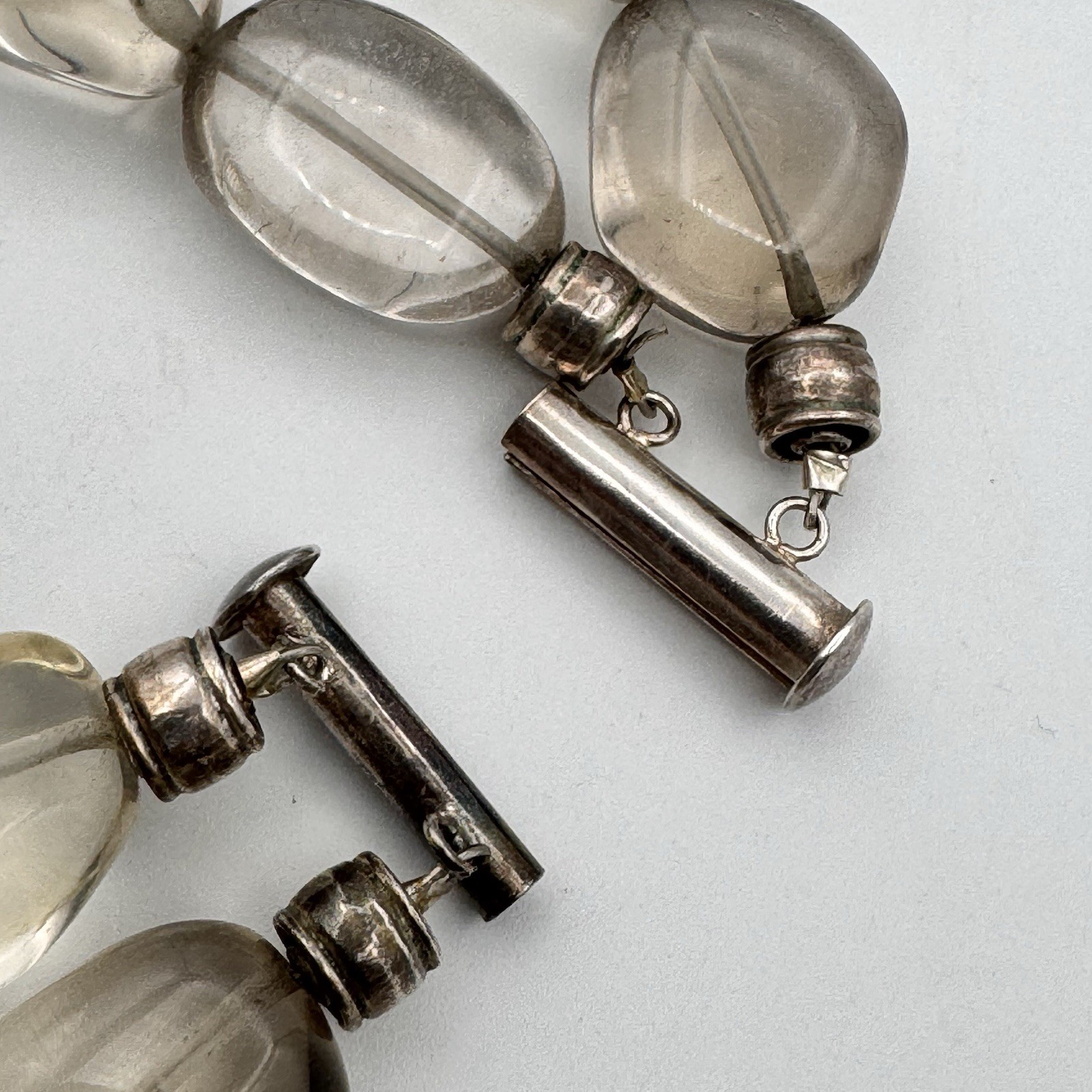 VTG Sterling Silver Light Smoky Quartz Heavy Double Strand Beaded Necklace 15″