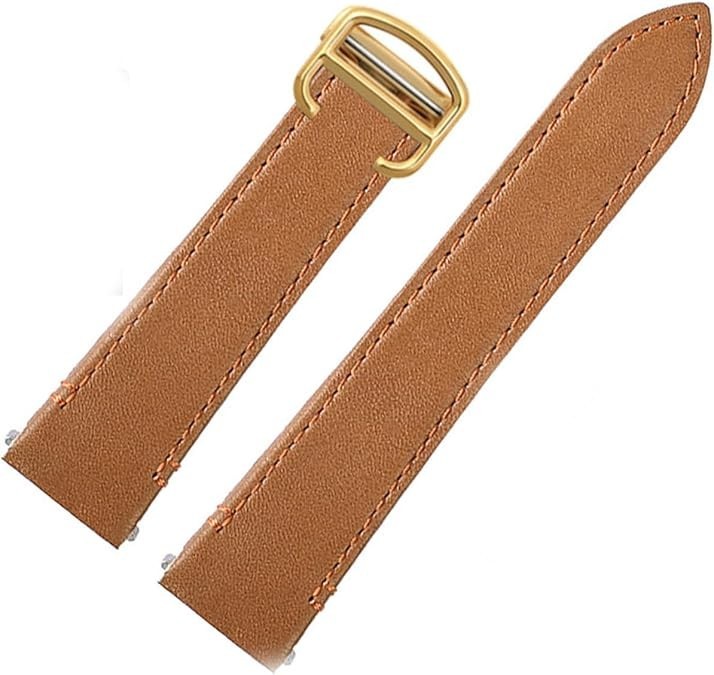 Brown orange Cartier Santos 21mm Genuine leather strap with gold buckle.