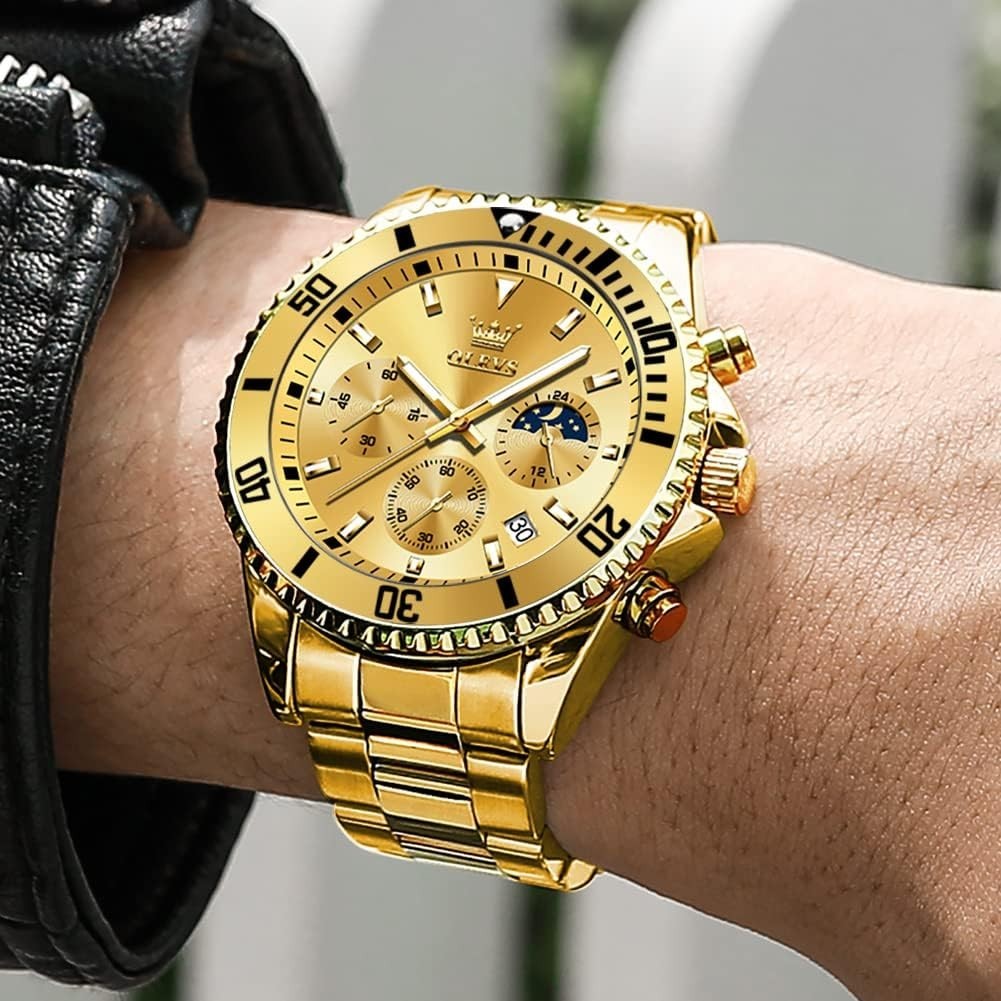 Men’s Fashion Luxury Waterproof Watch – Gold Big Face & Luminous Dial, 30m Depth