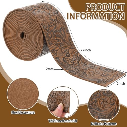 72 Inches Embossed Faux Leather Straps for Crafts 2 Inch Wide brown patterned
