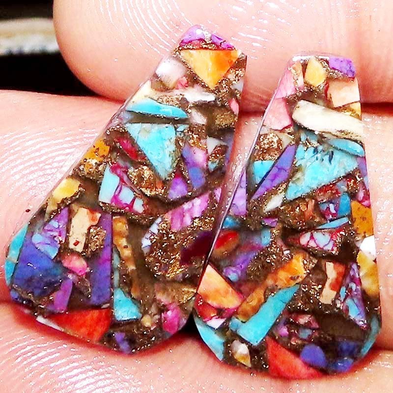 Pair 20.55Ct A++ Spiny Copper Oyster Turquoise Fancy Cabochon Gemstone 15X26X3mm