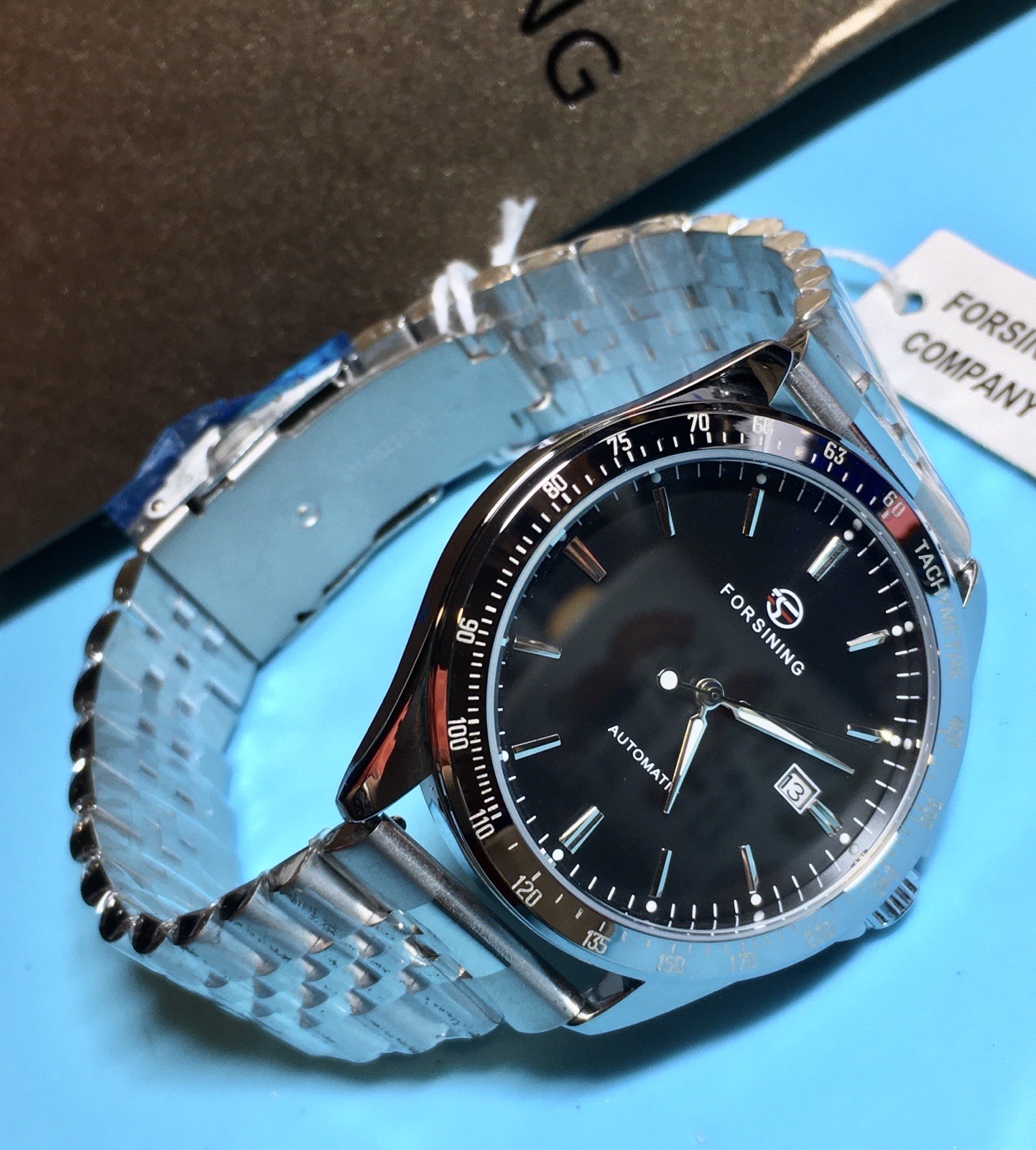 FORSINING 42MM AUTOMATIC BLACK MATTE DIAL TACHYMETRE BEZEL QUICK RELEASE BAND!