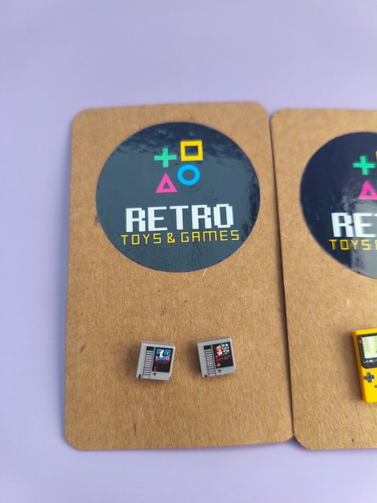 Custom Video Game Style Stud Earrings – Yellow Gameboy & NES Cart Design Bundle