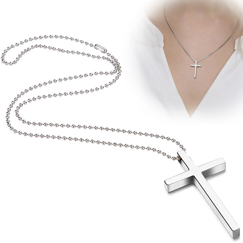 Stainless Steel Silver Cross Necklace for Women Simple Jewelry Cross Pendant USA