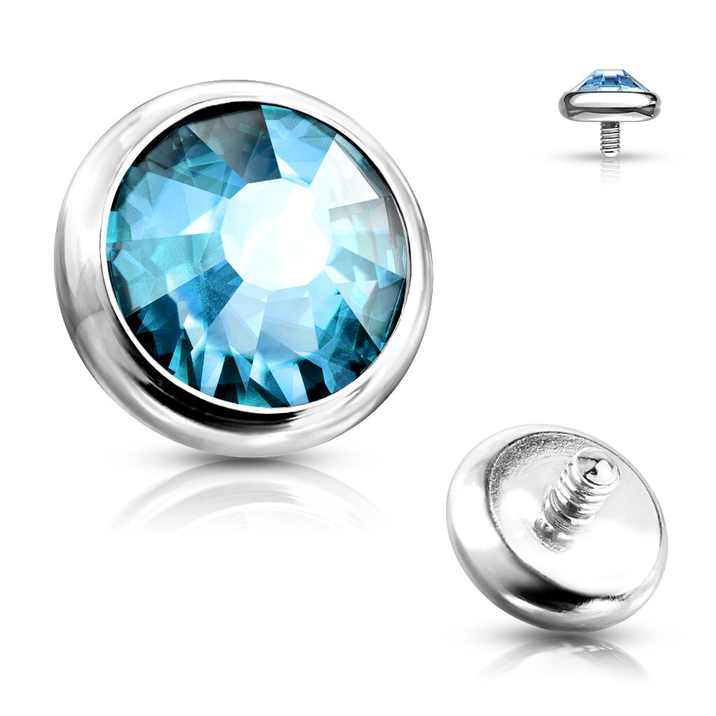 1 Pc 14G Surgical Steel Internal Threaded Flat Gem Bezel Set Dermal Anchor Top