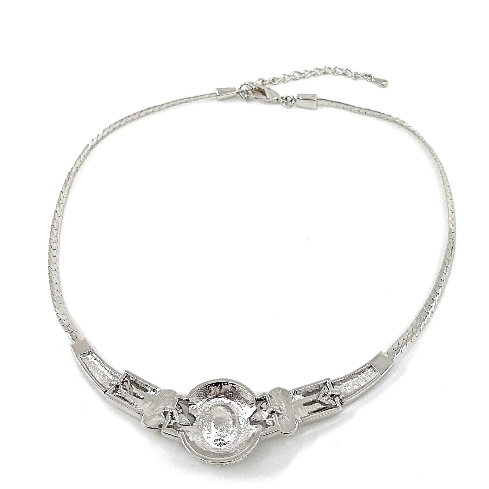 Art Deco Sapphire Blue And Clear Czech Crystal Choker Rhodium Plated Metal Alloy