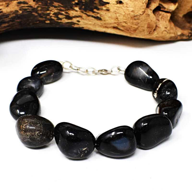 310.00 Cts Natural 8 Inches Long Black Onyx Untreated Beads Bracelet NK 35E204