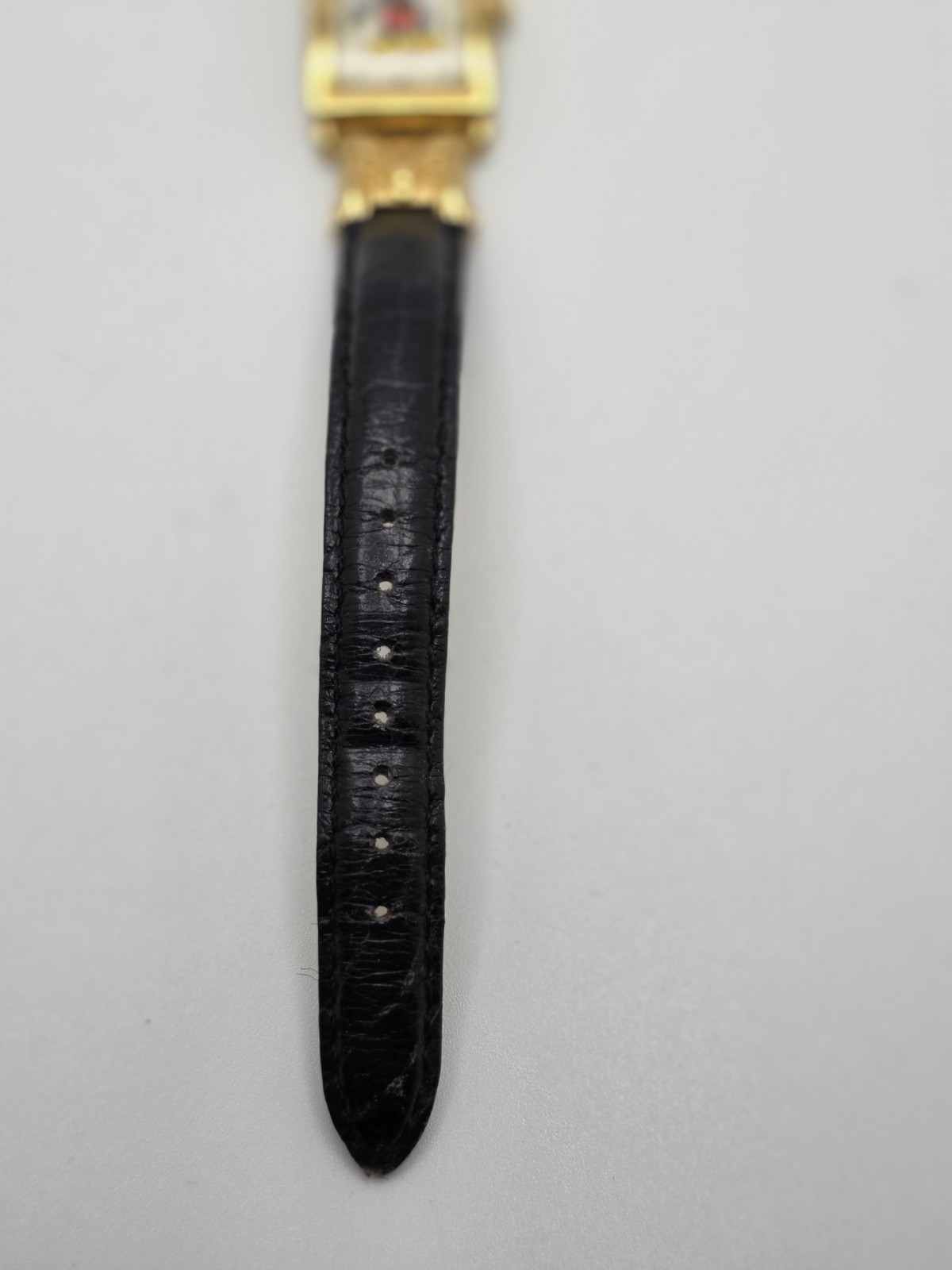 Pulsar Disney Mickey Mouse Gold Tone Rectangle Quartz Watch Black Leather Strap