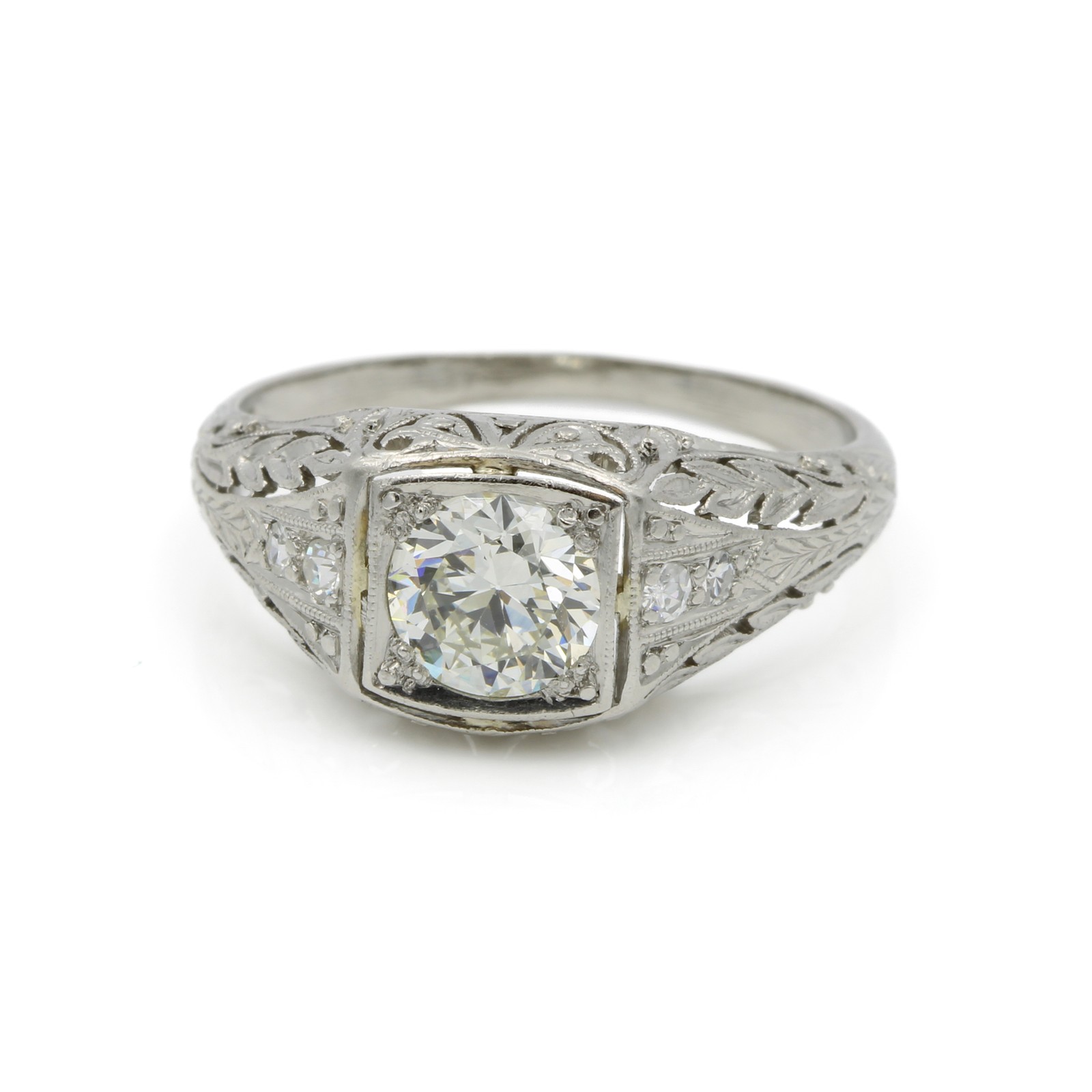 Art Deco Die Struck 950 Platinum .80ctw Diamond Sz 6.25 ring #E170399-1