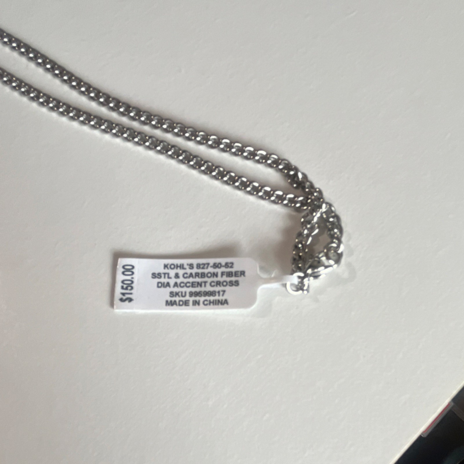 KOHLS Stainless Steel Carbon Fiber Accent Cross Pendant Necklace 24″
