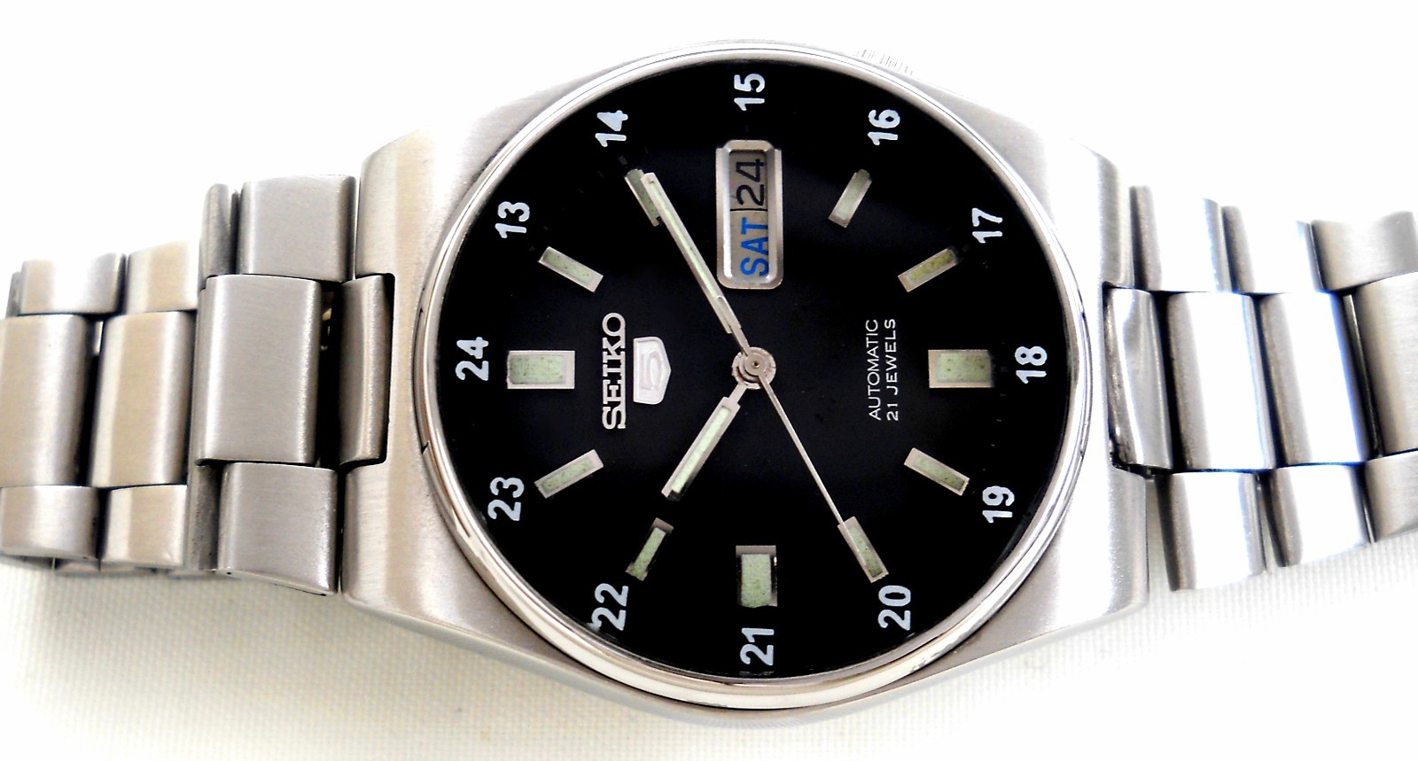 Vintage Seiko 5 Railway Time Automatic Watch Black Military Dial Caliber 7009
