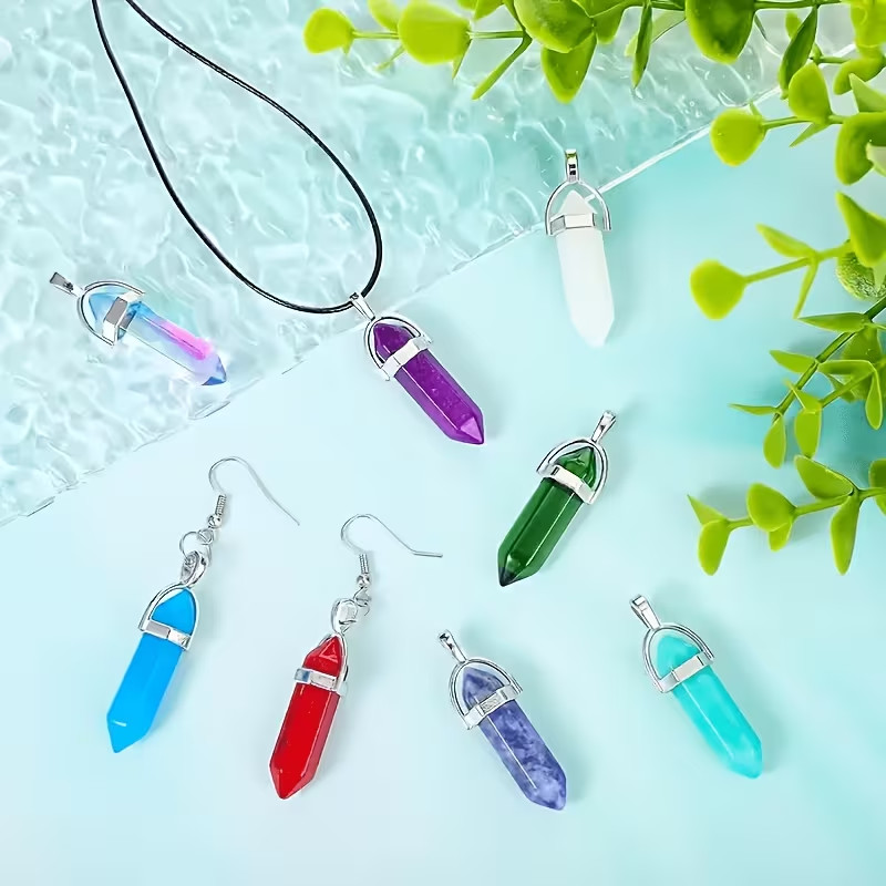 12pcs/2pcs Hexagonal Quartz Pendant with Adjustable Necklace Cord, Suitable for