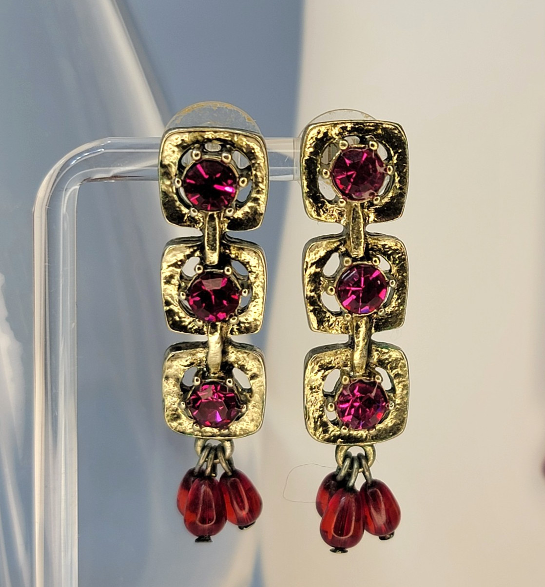 Coldwater Creek Taj Mahal Jewelry Pink Rhinestone Bracelet Earrings + Necklace