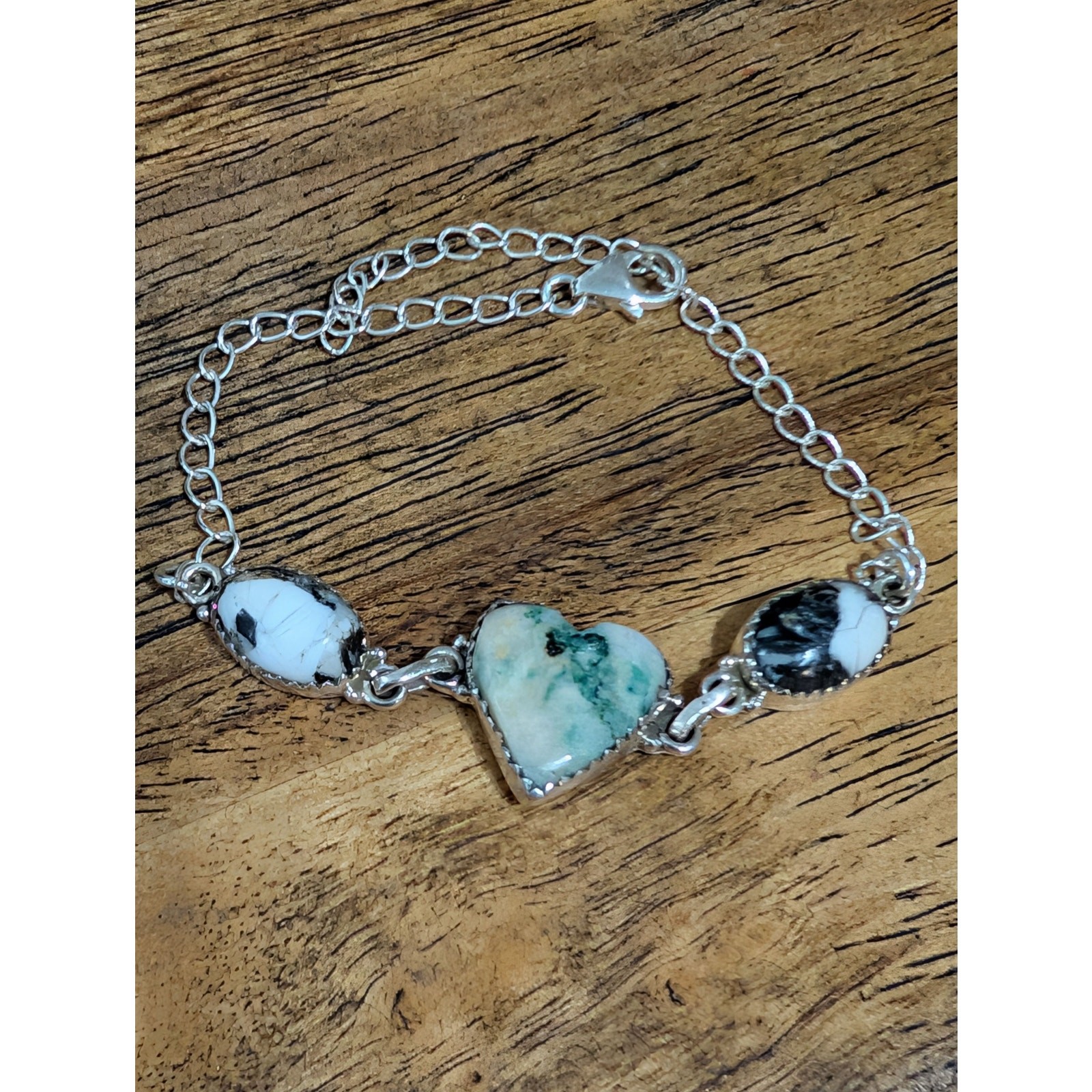 Sterling White Buffalo and Mariposite Bracelet