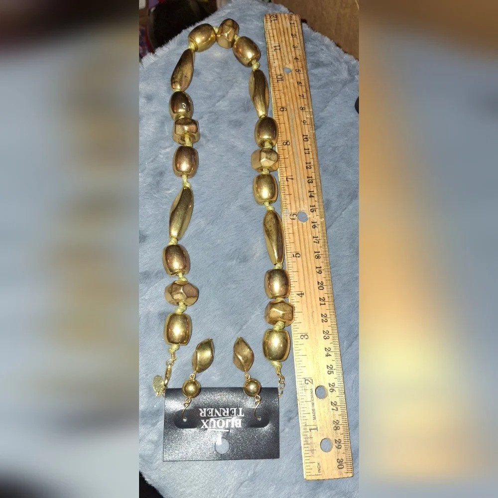 Bijoux Terner Jewelry Set Earrings & Necklace – New chunky geometric goldtone