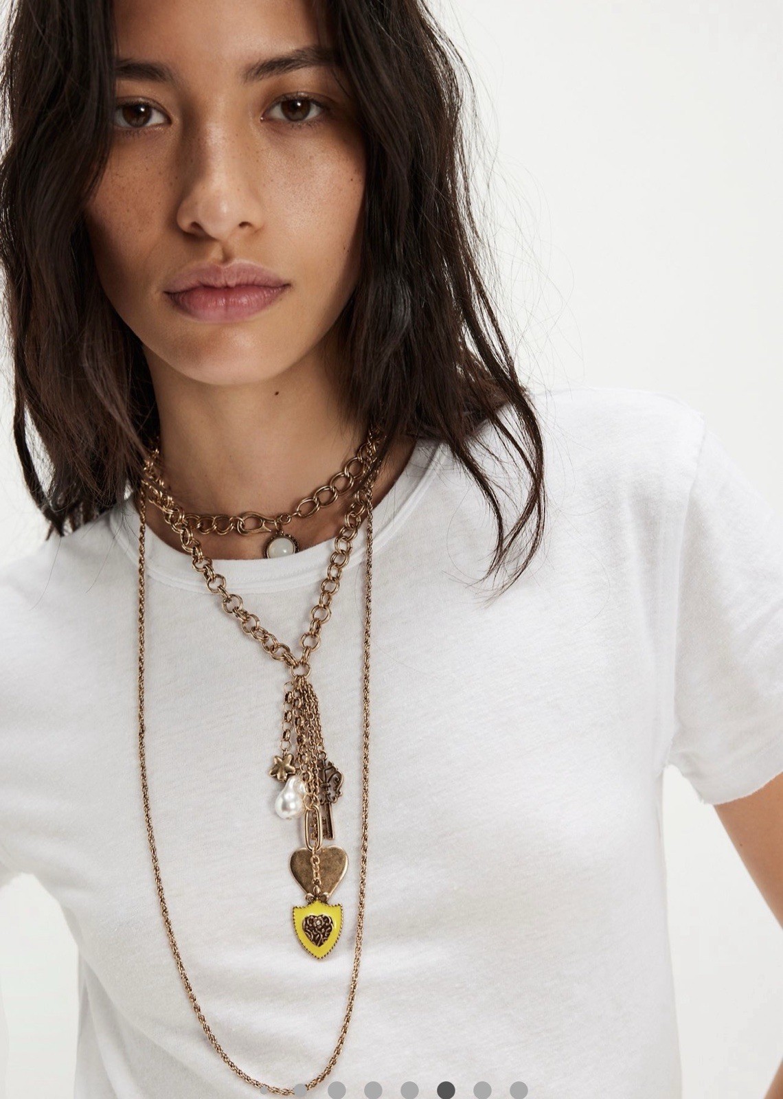 Free People Tate Layer Necklace Adjustable Clasp Closure Dangly Charms Gold NWT