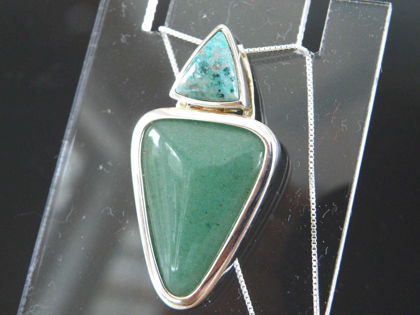 Vintage Sterling Silver 925 Aventurine Modern Slide Pendant Necklace