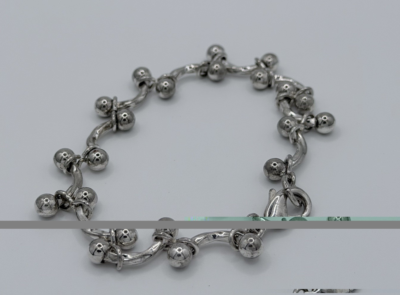 Sterling Silver Beaded Curved Bar Link “Baby DNA” Bracelet 8 inches