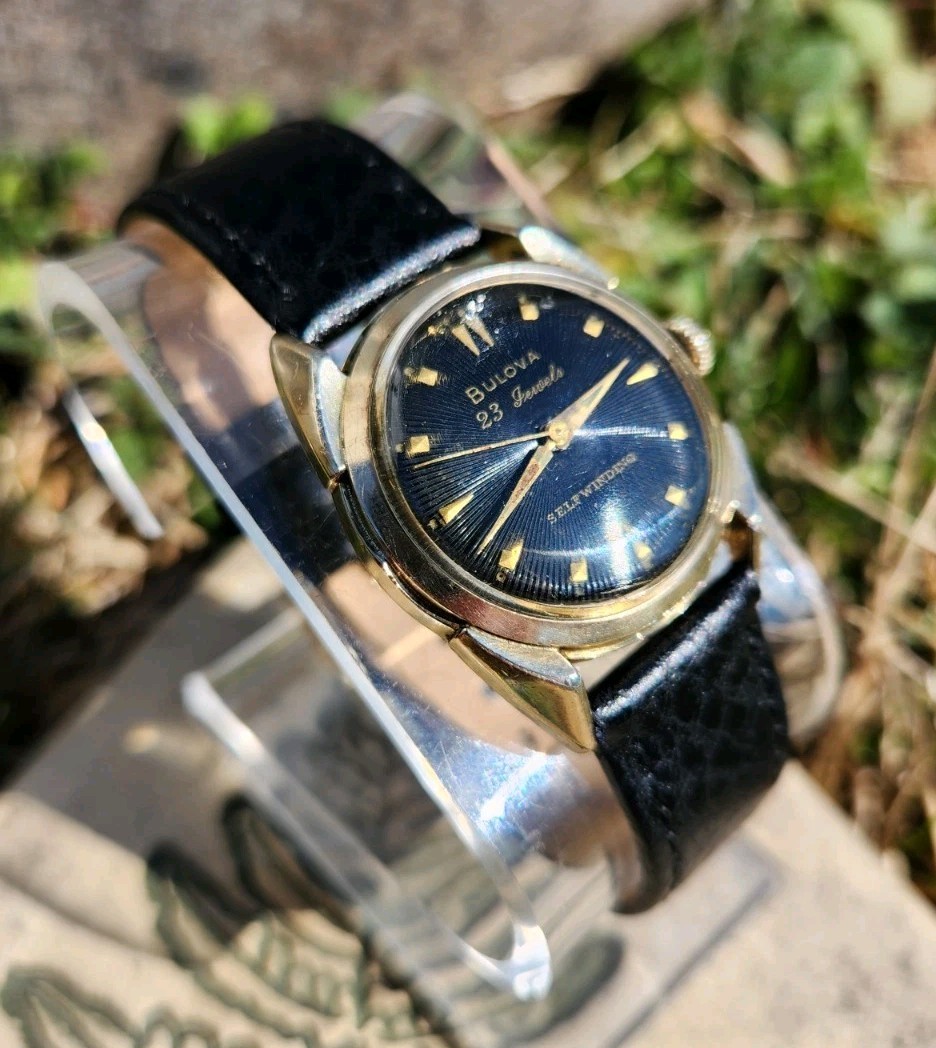 Vtg 1957 Bulova 23 Sunburst Men’s 31mm Watch 10BPAC Automatic Black Dial RGP!!!