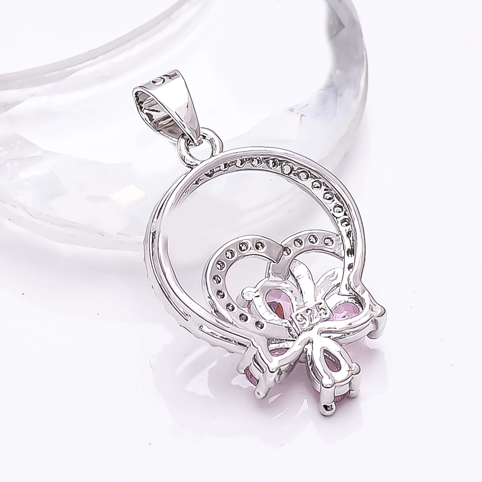 Pink Sapphire – Simulated & CZ Gemstone 925 Sterling Silver Pendant 1.20″ P79417