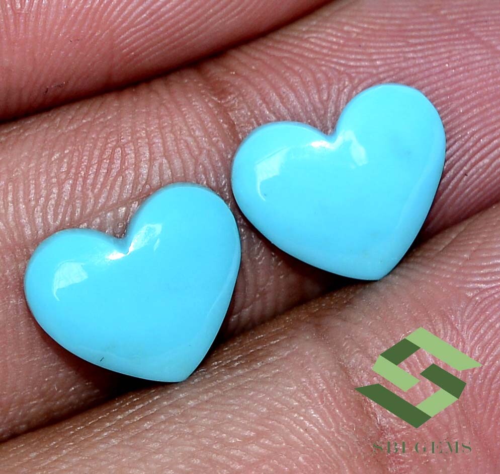 5.07 CTS Natural Turquoise Heart Shape Cabochon Pair 12×10 mm Loose Gemstones
