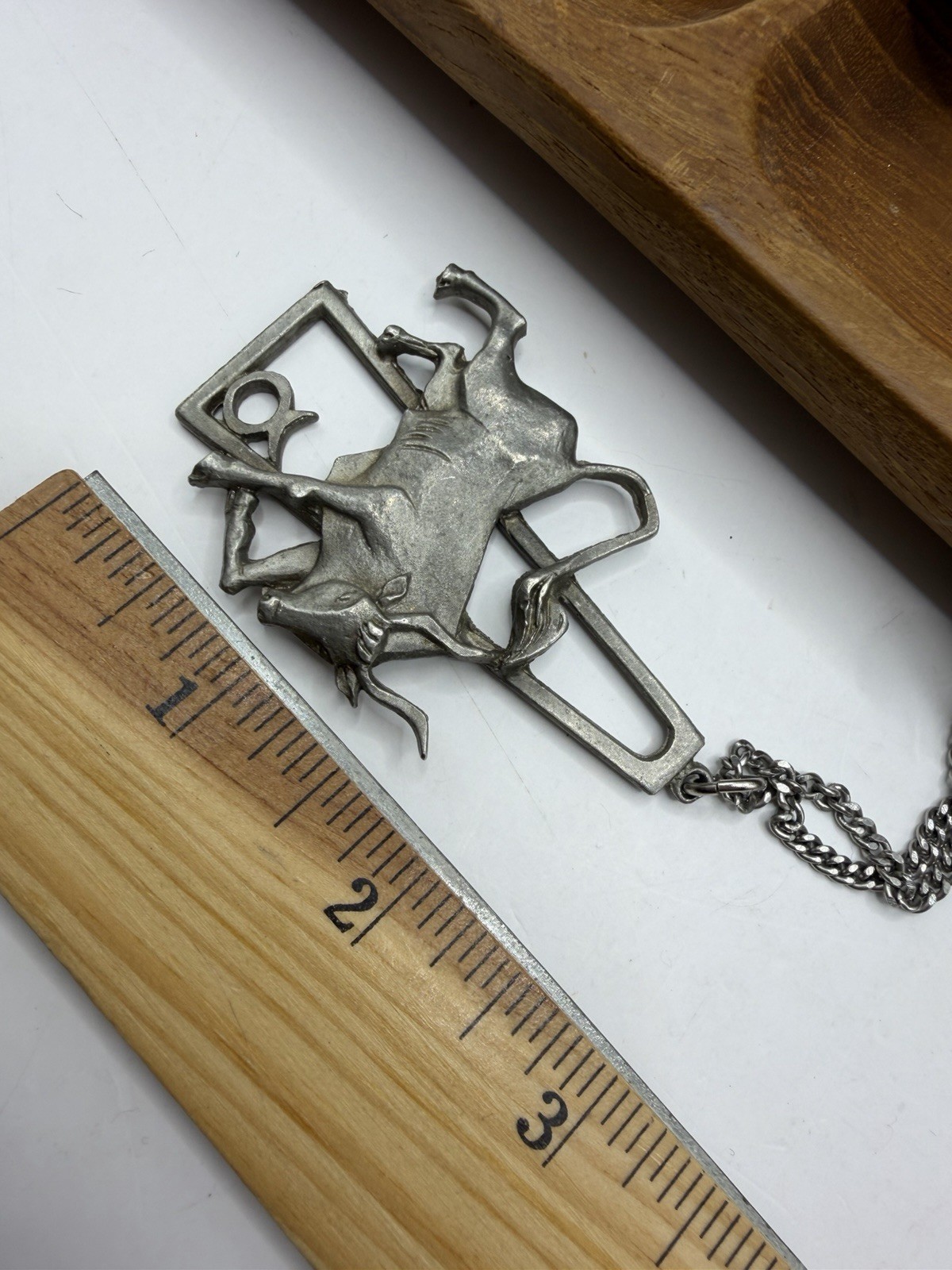 Vintage 1970s Taurus Necklace Zodiac Sign Astrology Cathedral Pewter 24″