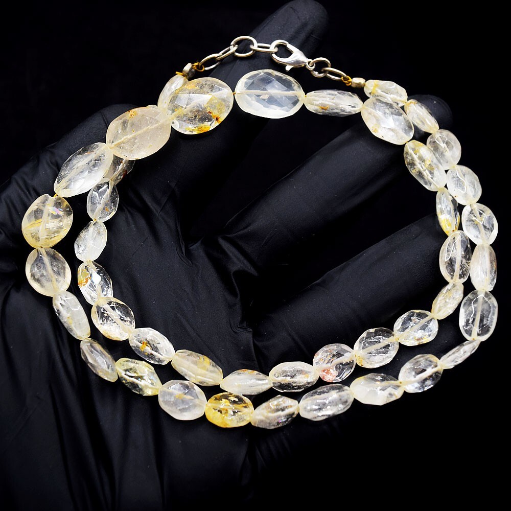 Absolutely Fantastic Golden Rutile Quartz 218.00 Cts Beaded Necklace VK 33 E659