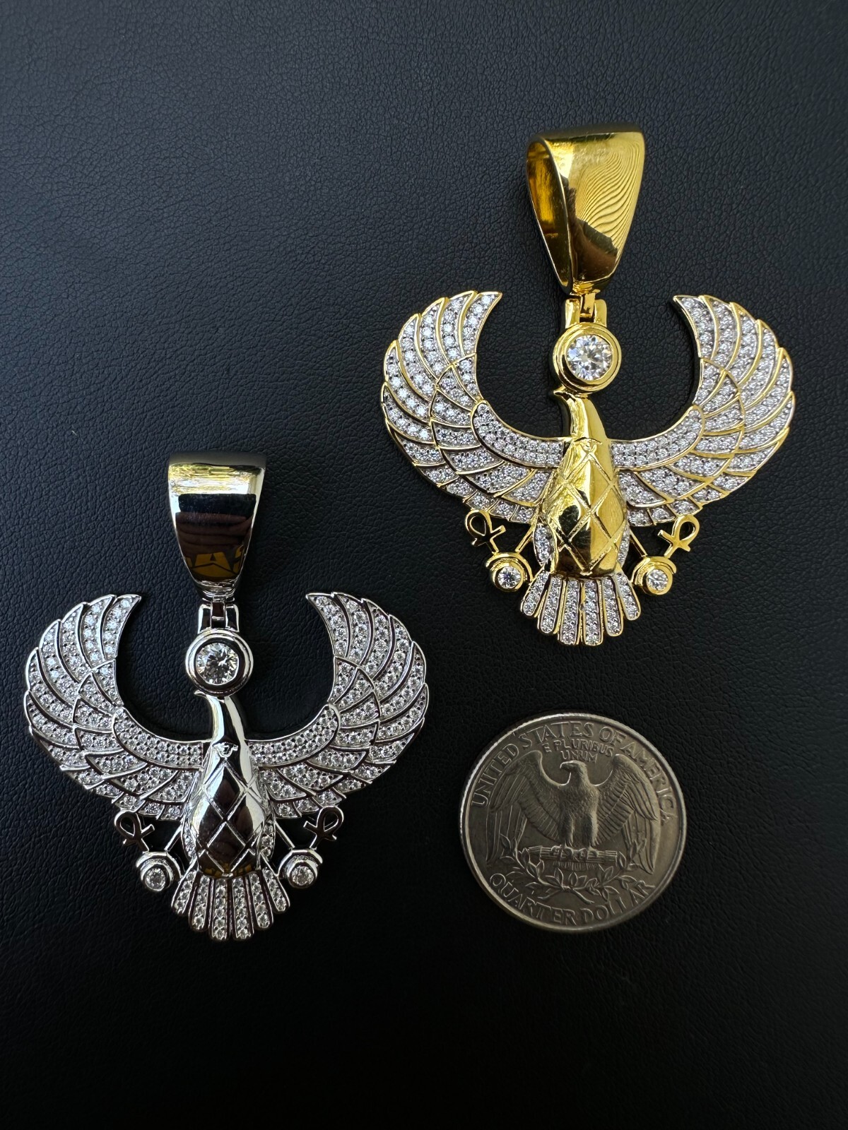 MOISSANITE Horus W. Ankh Pendant Real 925 Silver / Gold Iced Egyptian Necklace
