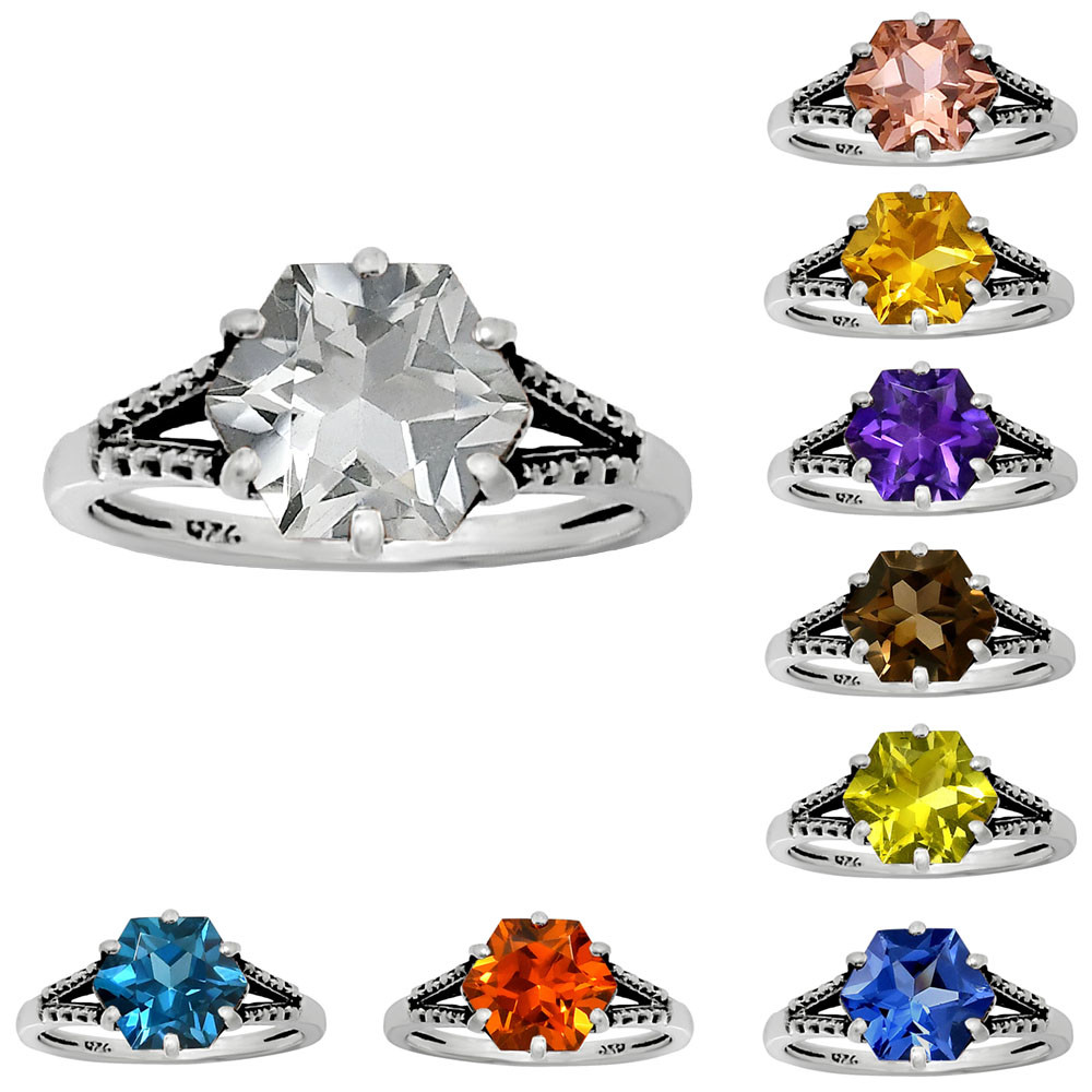 Natural Gemstones Hexagon Shape 925 Silver Ring Size 6-9 Jewelry AGR1033 R-1746