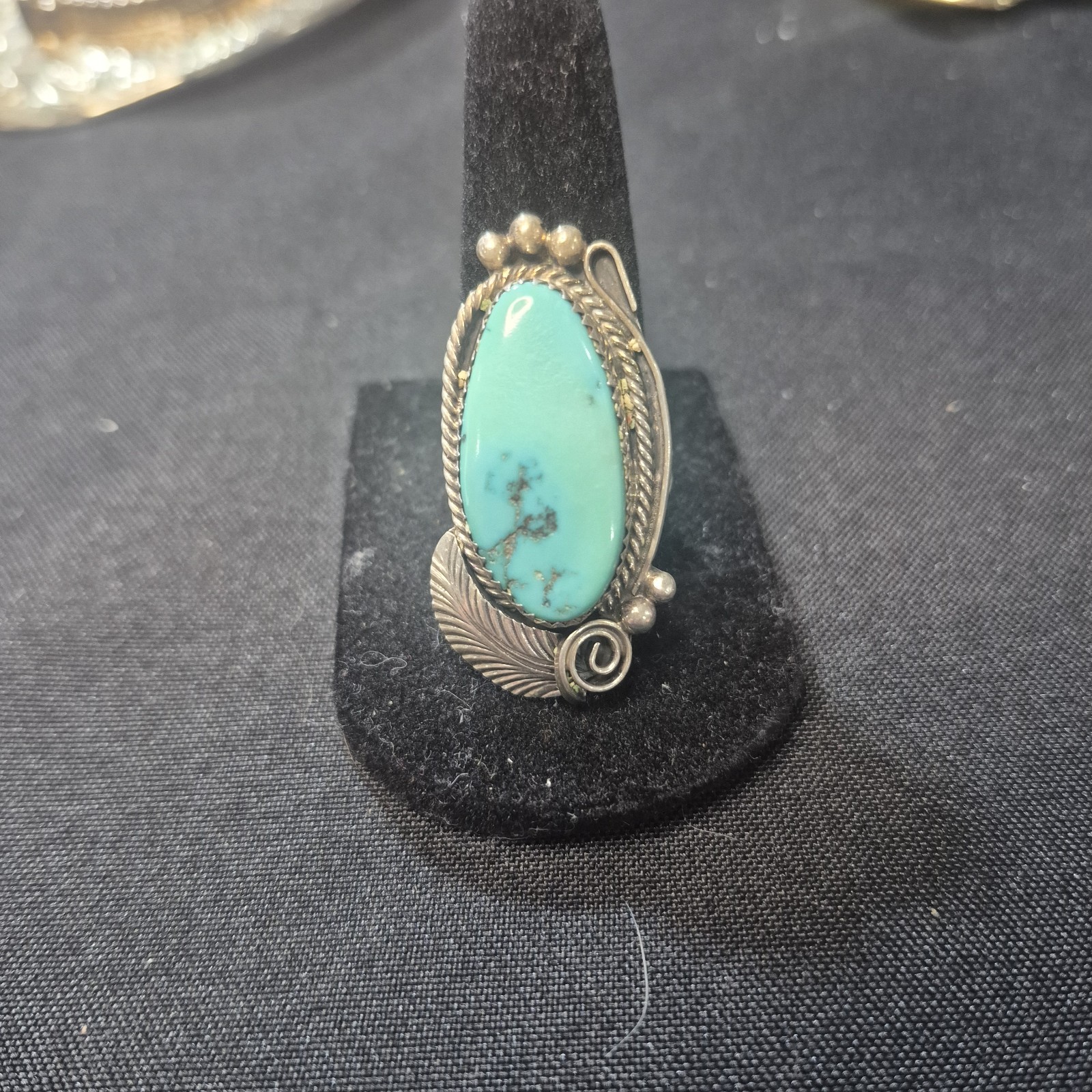 Turquiose And Sterling Native American Ring Signed Justin Morris Size8 10.35 G