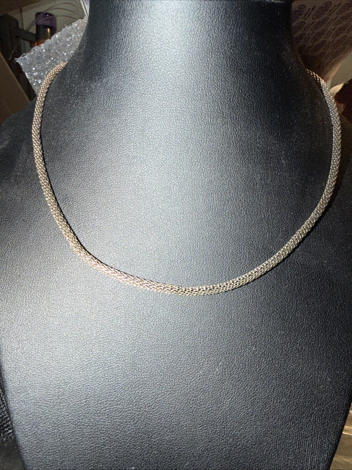 Sterling Silver Mesh Popcorn Weave Collar Necklace