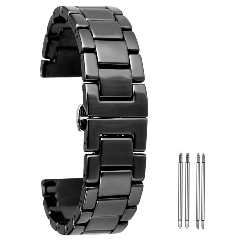 18/20/22MM Black/White Ceramics Watch Band Replacement Bracelet Butterfly Buckle
