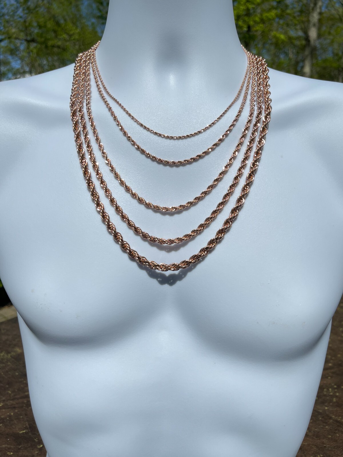 Men’s Real Rope Chain Necklace 14k Rose Gold Plated Stainless Steel 2mm-6mm