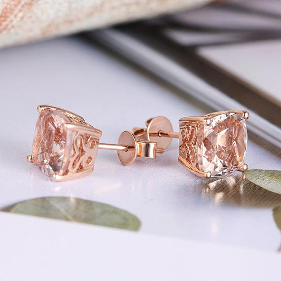 1ct Simulated Peach Morganite Lovely Stud Earrings Women 14k Rose Gold Plated