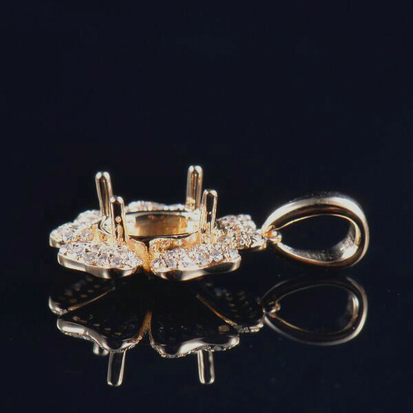 Oval Cut 7×5MM 14K Yellow Gold Natural Diamond Semi Mount Flower Pendant Setting