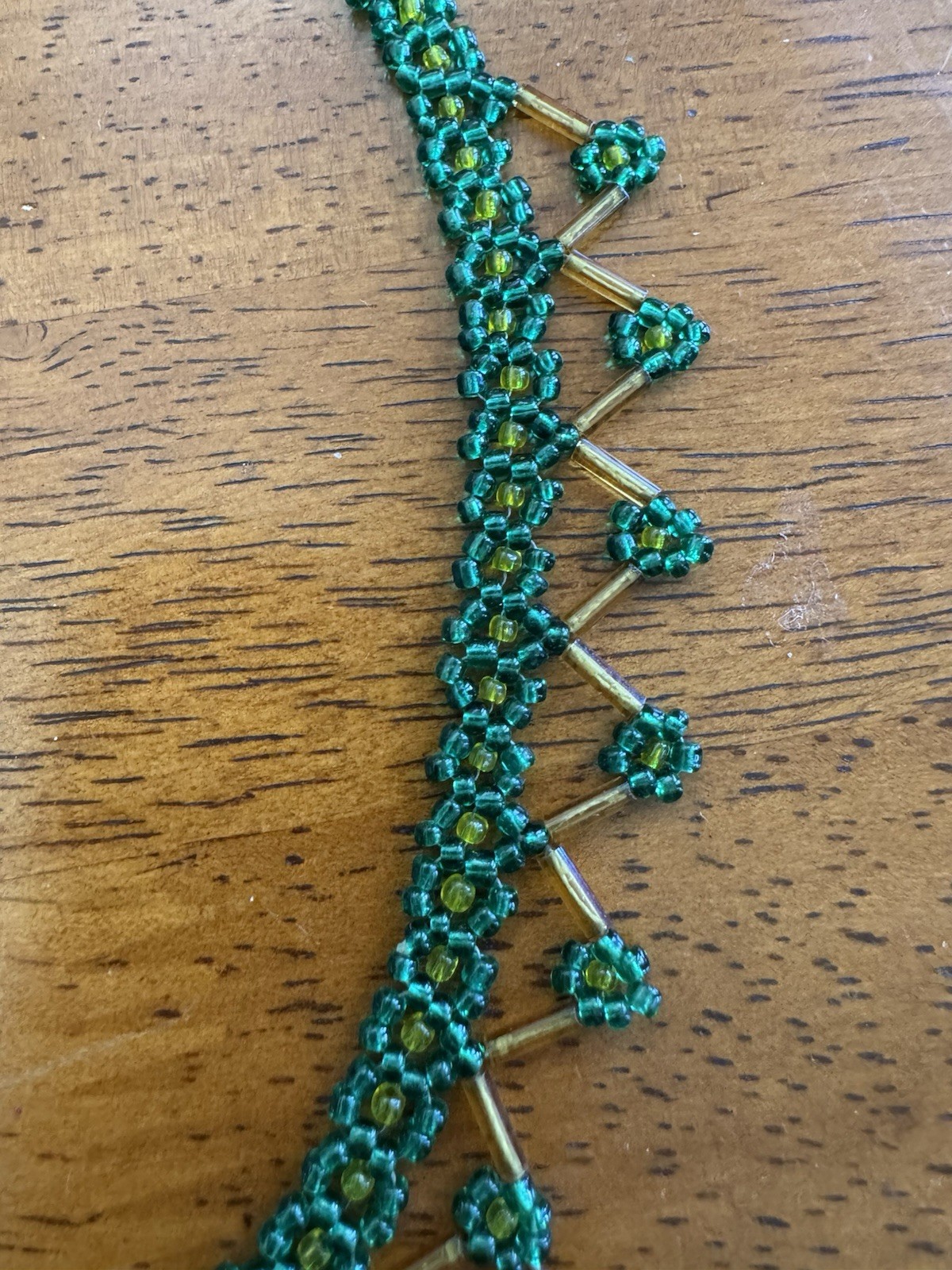 Handmade Beaded Statement Necklace Green And Yellow Choker BOHO Fringe