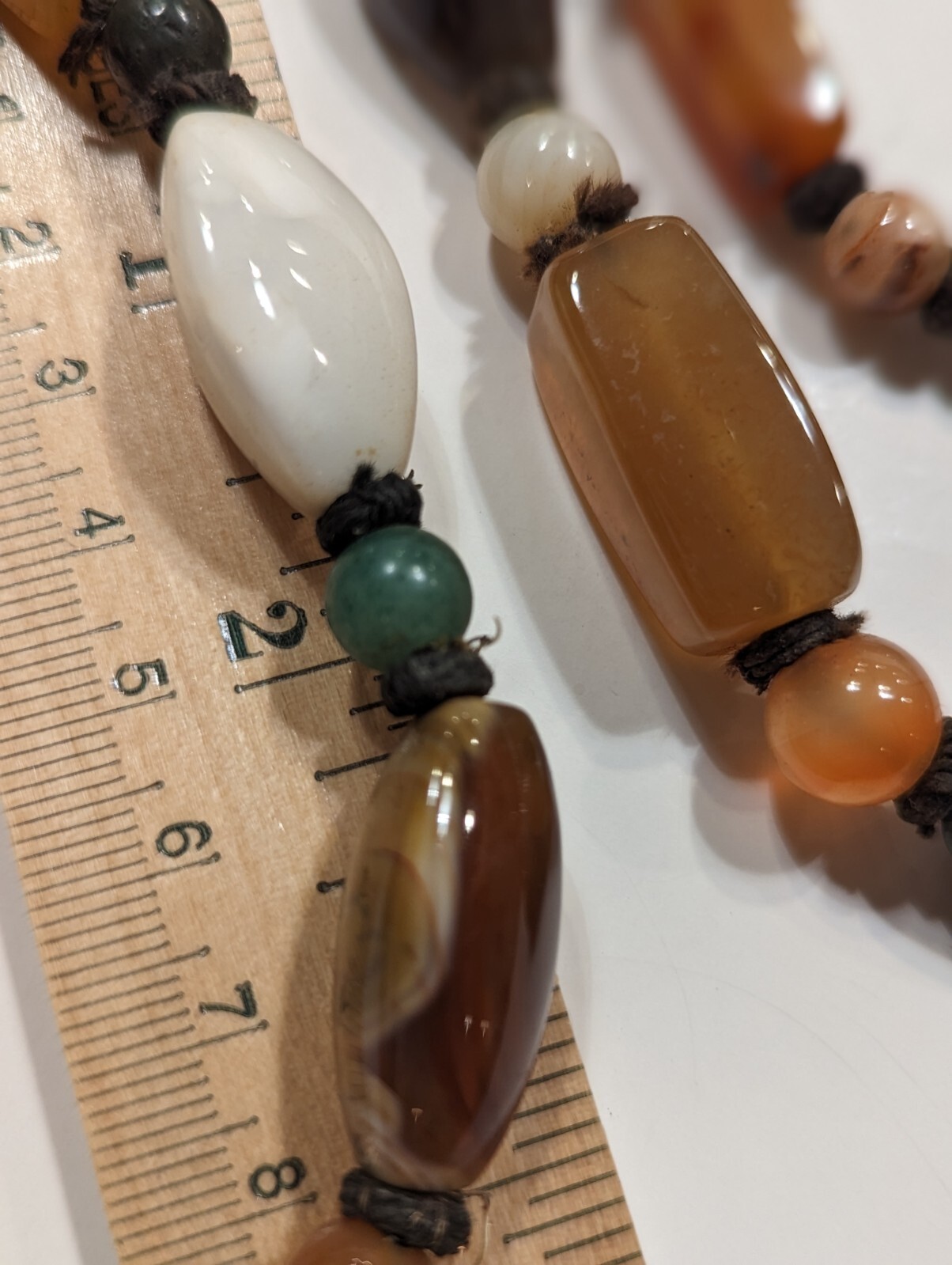 Semi Precious Polished Agate 54″ Necklace Hand Knotted Southeast Asia VNTG 1960s