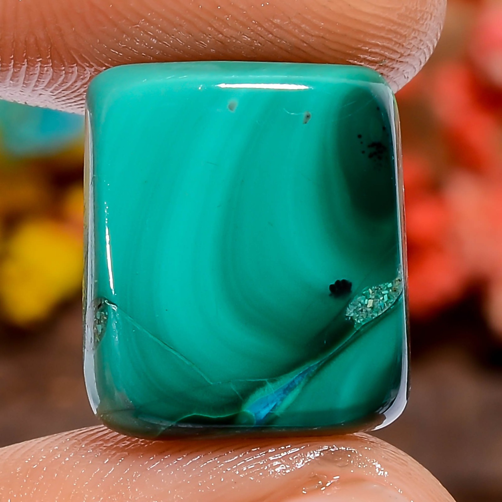 Natural Malachite Radiant Green 15Ct 15X13X3mm Loose Gemstone Wire Wrap Africa